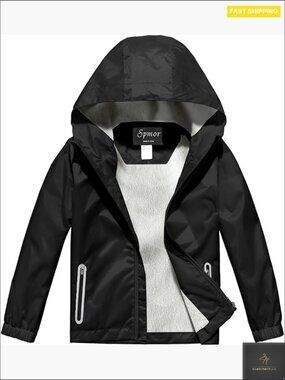 Girls Fleece Lined Raincoat Lightweight Waterproof Hooded Windbreaker Jacket